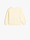 Sweatshirt Baskı Detaylı Uzun Kollu Bisiklet Yaka Pamuklu