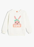 Koton Desenli Kadın Ekru Sweatshırt 5WMG10034AK