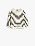 Çizgili Sweatshirt Tül Yaka Detaylı Uzun Kollu Şardonlu Pamuklz