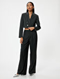 Oversize Crop Ceket Kruvaze Ters Yaka