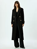 Düğmeli Kruvaze Oversize Uzun Kaşe Kaban