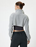 Crop Sweatshirt Atlet Detaylı Yarım Fermuarlı Dik Yaka Uzun Kollu