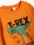 Sweatshirt Dinozor Baskılı Uzun Kollu Bisiklet Yaka Pamuklu