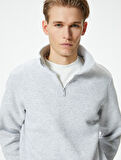 Yarım Fermuarlı Sweatshirt Basic Dik Yaka Ribanalı Uzun Kollu