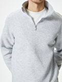 Yarım Fermuarlı Sweatshirt Basic Dik Yaka Ribanalı Uzun Kollu