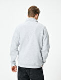 Yarım Fermuarlı Sweatshirt Basic Dik Yaka Ribanalı Uzun Kollu