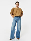 Crop Bluz Drapeli Yarasa Kollu