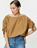 Crop Bluz Drapeli Yarasa Kollu