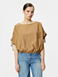 Crop Bluz Drapeli Yarasa Kollu