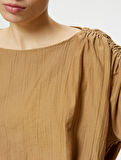Crop Bluz Drapeli Yarasa Kollu