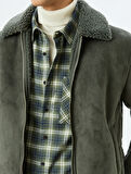 Slim Fit Fermuarlı İçi Peluş Suni Süet Ceket