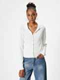 Düğmeli Triko Hırka Uzun Kollu Klasik Gömlek Yaka