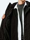 Anorak Mont Kapşonlu Arkası Baskılı Cep Detaylı Slim Fit Fermuarlı