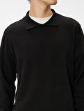 Polo Yaka Sweatshirt Basic Uzun Kollu Şardonlu Pamuk Karışımlı