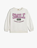 Baskılı Sweatshirt Bisiklet Yaka İki İplik Şardonlu Uzun Kollu