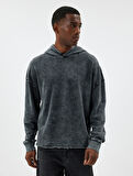 Oversize Sweatshirt Yıkamalı Basic Uzun Kollu Kapşonlu Pamuk Karışımlı