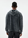 Oversize Sweatshirt Yıkamalı Basic Uzun Kollu Kapşonlu Pamuk Karışımlı