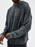 Oversize Sweatshirt Yıkamalı Basic Uzun Kollu Kapşonlu Pamuk Karışımlı