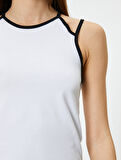 Crop Halter Yaka Üst Askılı Renk Kontrastlı