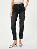 Yüksek Bel Kot Pantolon Rahat Kesim Hafif Dar Paça - Mom Slim Jeans