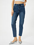Yüksek Bel Kot Pantolon Rahat Kesim Hafif Dar Paça - Mom Slim Jeans