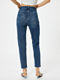 Yüksek Bel Kot Pantolon Rahat Kesim Hafif Dar Paça - Mom Slim Jeans