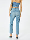 Yüksek Bel Kot Pantolon Rahat Kesim Hafif Dar Paça - Mom Slim Jeans