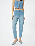 Yüksek Bel Kot Pantolon Rahat Kesim Hafif Dar Paça - Mom Slim Jeans