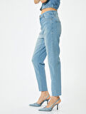 Yüksek Bel Kot Pantolon Rahat Kesim Hafif Dar Paça - Mom Slim Jeans