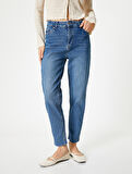 Yüksek Bel Kot Pantolon Rahat Kesim Hafif Dar Paça - Mom Slim Jeans