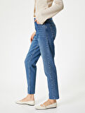 Yüksek Bel Kot Pantolon Rahat Kesim Hafif Dar Paça - Mom Slim Jeans