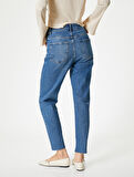 Yüksek Bel Kot Pantolon Rahat Kesim Hafif Dar Paça - Mom Slim Jeans