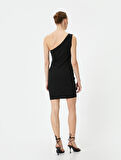 Tek Omuz Elbise Mini Drapeli Slim Fit