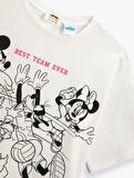 Crop Tişört Mickey Mouse Minnie Mouse Lisanslı Kısa Kollu
