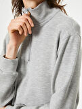 Yarım Fermuarlı Sweatshirt Dik Yaka Düşük Omuz Detaylı