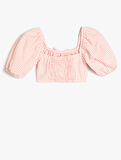 Crop Bluz Balon Kollu Büzgü Detaylı