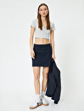 Fermuarlı Crop Tişört Uzun Kollu Slim Fit 