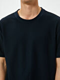 Basic Tişört Slim Fit Bisiklet Yaka Kısa Kollu Dokulu