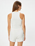 Crop Halter Yaka Pijama Üstü Ribanalı İşleme Detaylı