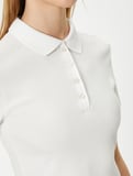 Polo Yaka Tişört Crop Slim Fit Düğmeli Kısa Kollu