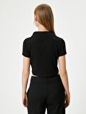 Crop Polo Yaka Tişört Kısa Kollu Slim Fit Kaşkorse Viskon