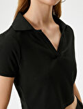 Crop Polo Yaka Tişört Kısa Kollu Slim Fit Kaşkorse Viskon