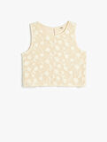Dantelli Crop Bluz Askılı Yuvarlak Yaka Astarlı