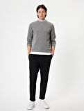 Bisiklet Yaka Dokulu Pamuk Karışımlı Uzun Kollu Basic Sweatshirt