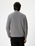 Bisiklet Yaka Dokulu Pamuk Karışımlı Uzun Kollu Basic Sweatshirt