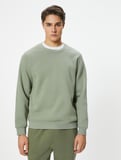 Bisiklet Yaka Sweatshirt Basic Uzun Kollu Şardonlu