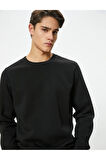 Bisiklet Yaka Sweatshirt Basic Uzun Kollu Şardonlu