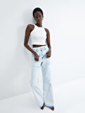 Düz Paça Çift Bel Bantlı Kot Pantolon  Cepli Pamuklu - Nora Straight Jeans