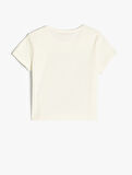 Crop Tişört Kısa Kollu Bisiklet Yaka Baskılı Pamuklu