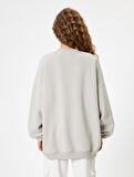 Oversize Sweatshirt Bisiklet Yaka Kolej Baskılı Uzun Kollu Şardonlu